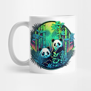 Neon Pandas Sitting in Bamboo Forest Neon Mug